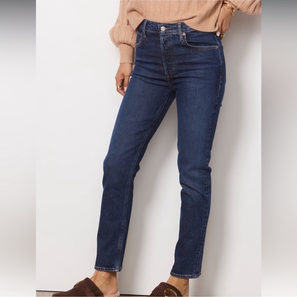 Agolde Women's Blue Jeans Riley Long in Divided